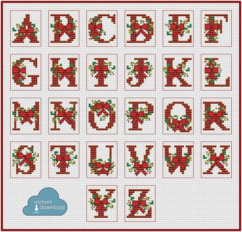 98w x 136h design area: Christmas ABC Cross Stitch Chart PDF + XSD Download