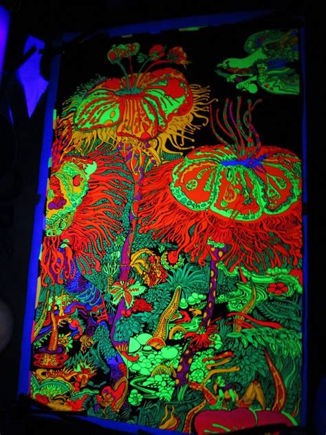 vintage 70s vintage black black light posters green rooms retro mid century water lily