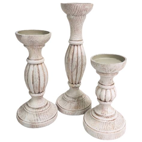 3 Partylite 2012 White Faux Wood 8 10 13 Pillar Candle Holder Set