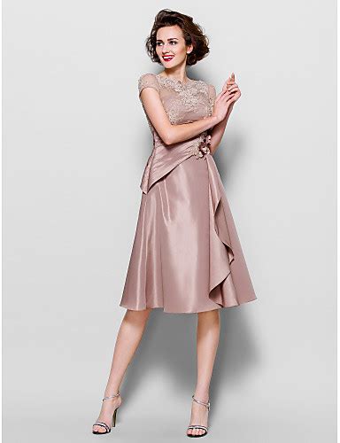 A Line Scalloped Knee Length Lace Taffeta Mother Of The Bride Dress