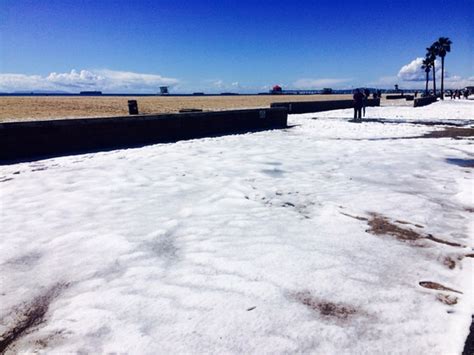 Hail Turns Southern Californias Huntington Beach Into A White