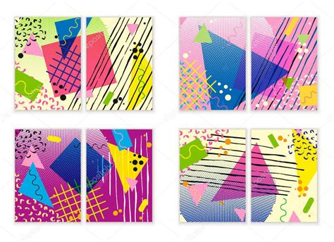Colorful Trendy Neo Memphis Geometric Poster Set Retro Style Texture