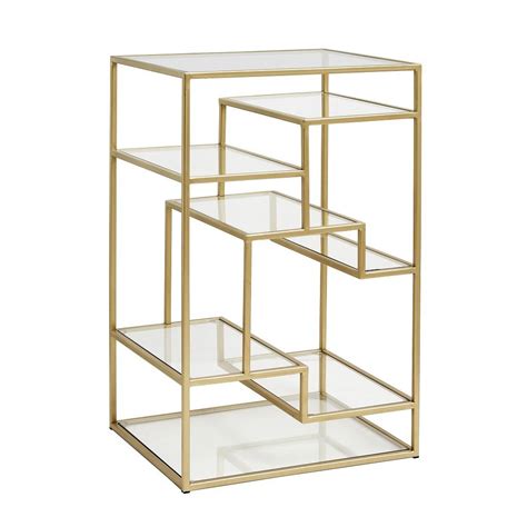 Glass And Gold Metal Shelving Unit By Bell And Blue
