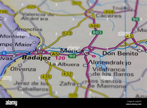 Merida Spain Shown On A Road Map Or Geography Map Stock Photo Alamy