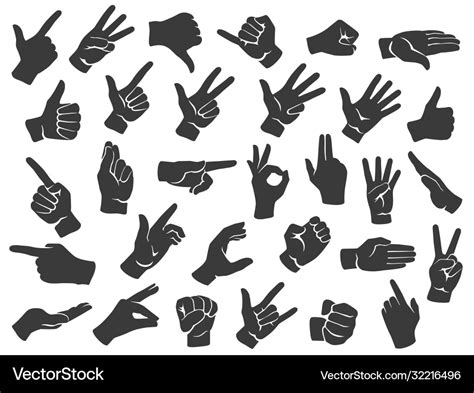 Hand Gesture Silhouette Icons Man Hands Gestures Vector Image