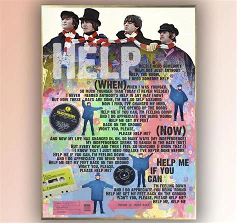 The Beatles Help Lyric Retro Poster In 2020 The Beatles Help Retro