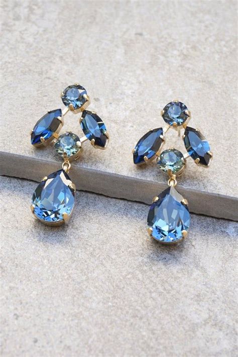 Blue Swarovski Earrings Blue Drop Earring Blue Stone Etsy Blue Drop
