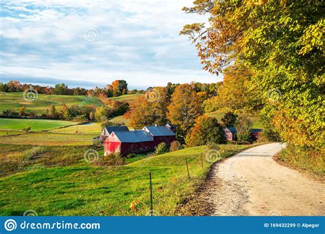 Traditional Red Wooden Barn In A Rural Landscape In Autumn Stock Image