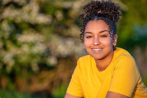 Beautiful Biracial Mixed Race African American Girl Smiling At Sunset