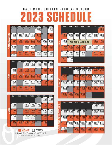 Baltimore Orioles 2023 Regular Season Printable Schedule Ticket