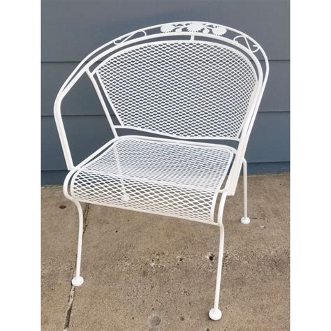 Vintage Woodard Daisy Bouquet Wrought Iron Barrel Back Patio Chairs