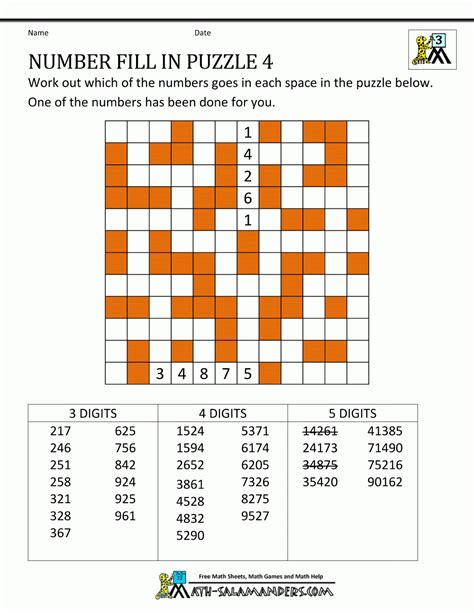Difficult Free Fill In Puzzle Printable Number Fill In