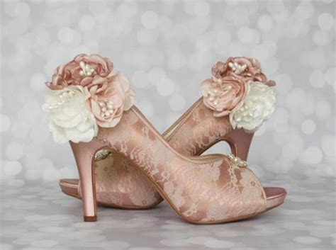 Wedding Shoes Antique Pink Wedding Shoes With Lace Overlay And Trio