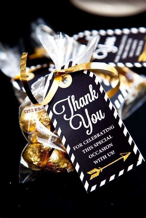 Congratulations on this huge accomplishment! Thank you favors at a black and gold graduation party! See ...