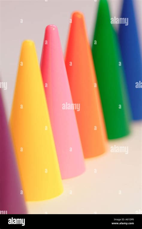 Line Of Bright Colourful Cone Shape Counters Stock Photo Alamy