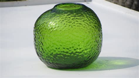 Handmade Round Green Blenko Glass Vase Etsy