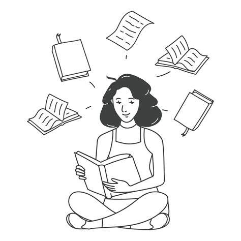 Contour Illustration Girl Studying And Reading Books 13212285 Vector