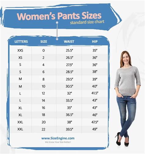 Pant Size Chart And Measurement Guide For Women And Men Sizeengine