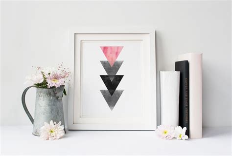 Geometric Print Triangles Print Pink Black And Silver Etsy