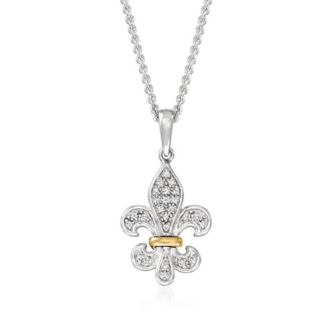 Diamond Accented Fleur De Lis Pendant Necklace In Sterling Silver With