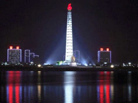 The Tower Of The Juche Idea Is Lit Up In Pyongyang April 15 2012
