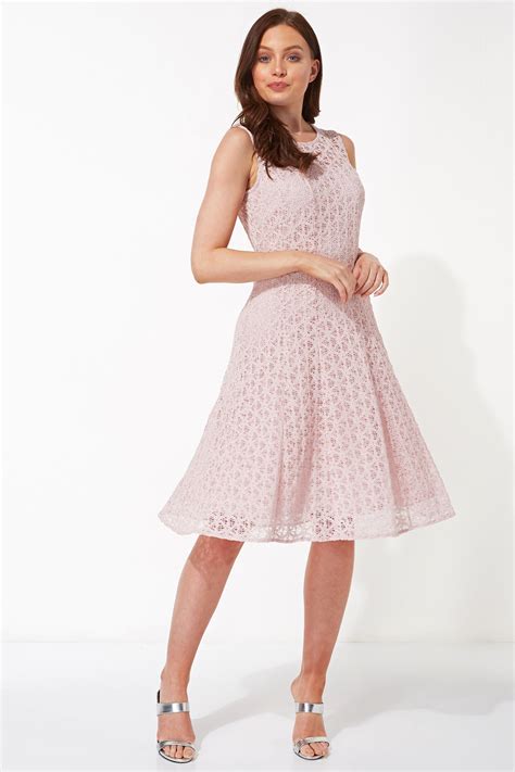 Lace Fit And Flare Dress In Light Pink Roman Originals Uk