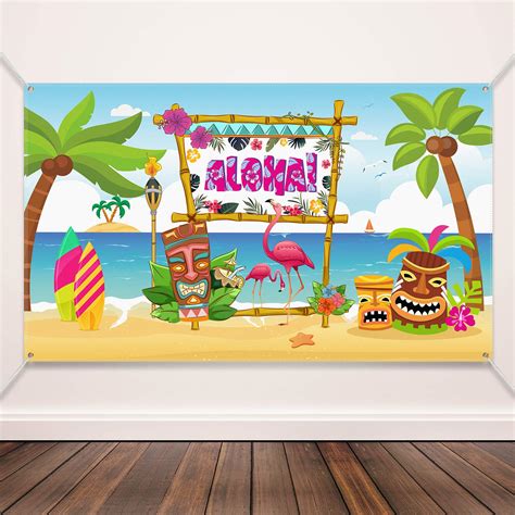 Blulu Hawaiian Aloha Feestdecoratie Poster Van Extra Grote Stof Met