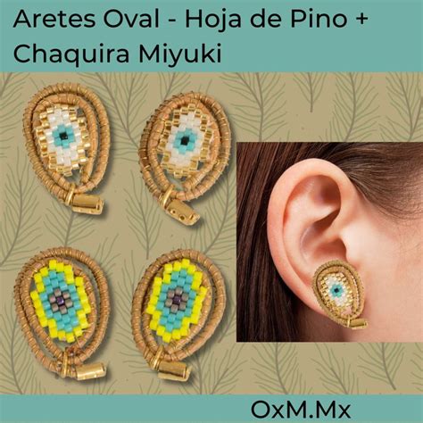 Aretes Oval Joyer A Org Nica Artesanal De Hoja De Pino Miyuki