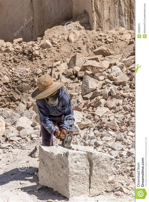 Worker In A Stone Quarry Editorial Stock Image Image Of Adult 59098979