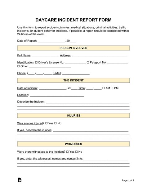 Childcare Incident Report Template