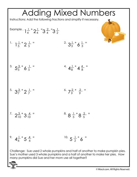 Mixed Numbers Adding Worksheet