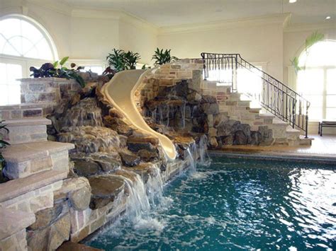 Simple 24 Awesome Home Indoor Pool Design With Slide To Make Your In