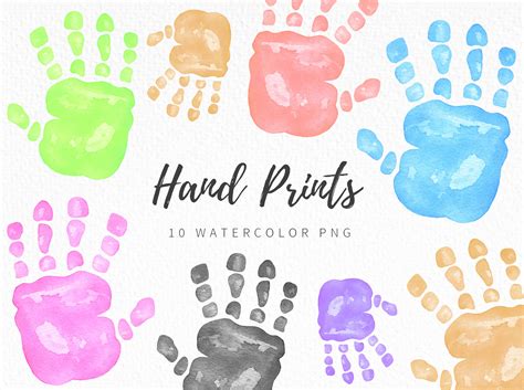 Watercolor Handprints Clipart Colorful Hand Prints Png Baby Etsy