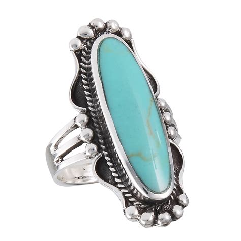 New Elongated 925 Sterling Silver Turquoise Ring Sizes 6 10