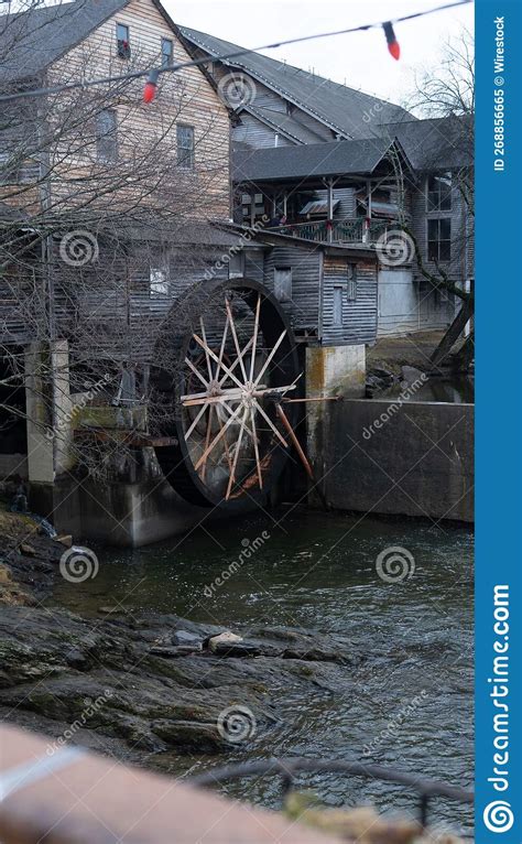 Vertical Shot Of A Water Wheel At The Old Mill In Pigeon Forge