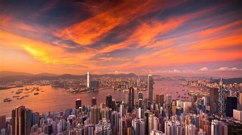 Download 3840x2160 Hong Kong Cityscape, Sunset, Skyscrapers, Clouds, Buildings, Architecture ...