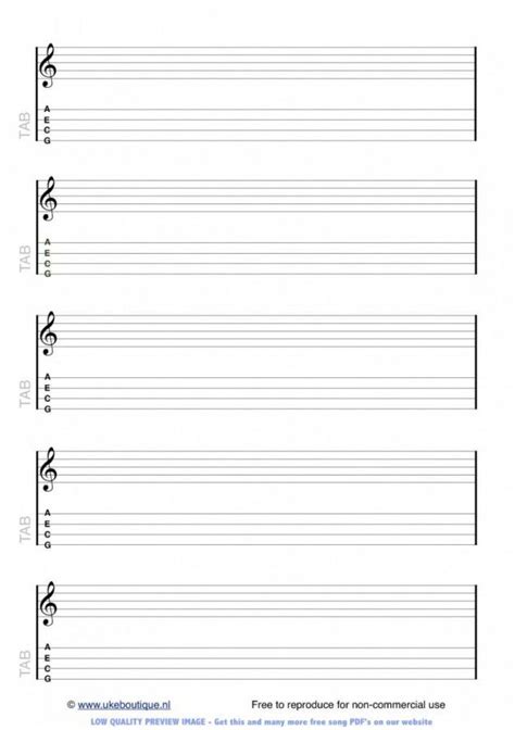 Before you print a piece of music paper, make sure the print size is set to 100. Blank TAB & Staff Paper - Ukulele Club Amsterdam | Ukulele ...