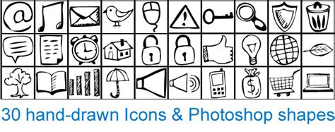 30 Hand Drawn Icons And Photoshop Shapes