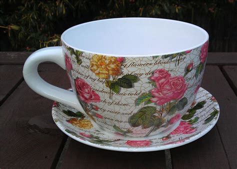 Giant Pink Rose Design Tea Cup And Saucer Planter Tea Cups Rose Design Cup And Saucer
