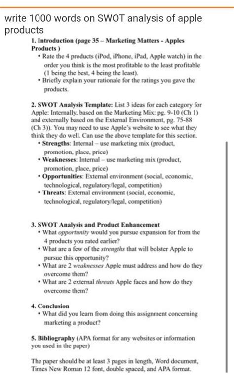 Solved Write Words On Swot Analysis Of Apple Products Chegg Com