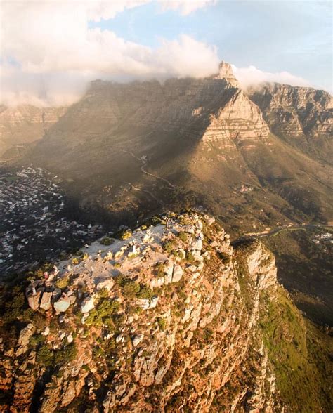Aerial View Of The Peak Of Lions Head In Cape Town With The Table