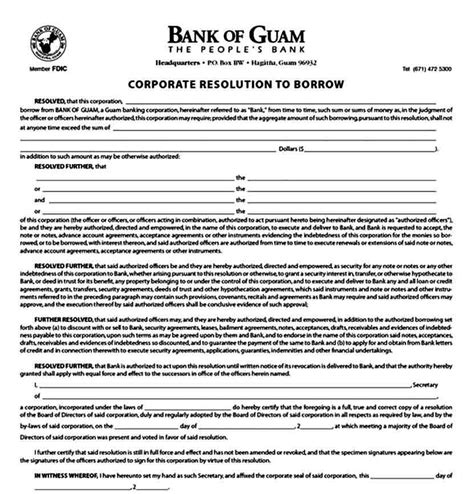 Corporate Resolution Form Sample Mous Syusa
