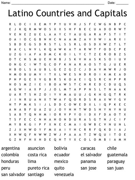 Latino Countries And Capitals Word Search Wordmint