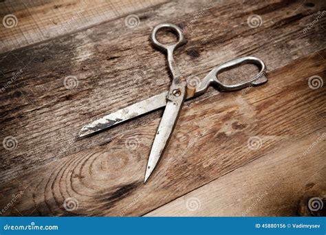 Old Scissors On The Wooden Table Stock Photo Image Of Iron Design