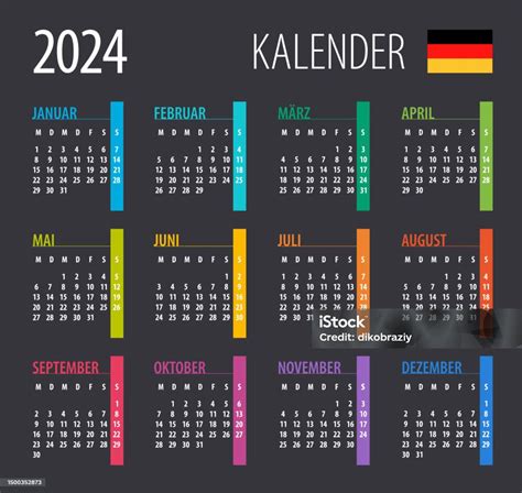 Kalender 2024 Illustration Schablone Mockup Deutsche Fassung Stock