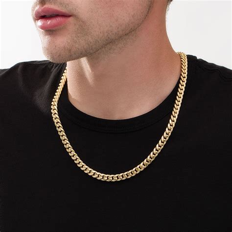 Men S 7 6mm Cuban Curb Chain Necklace In Hollow 10k Gold 22 Zales