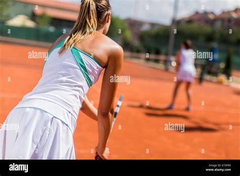 Young Woman Playing Tennis Stock Photo Alamy