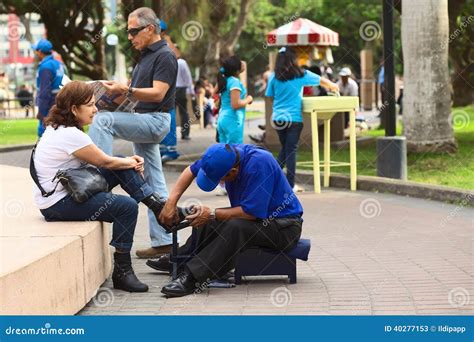 Cleaning Shoes In Miraflores Lima Peru Editorial Stock Photo Image