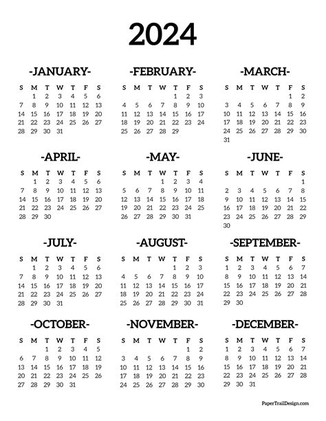 Very Small 2024 Yearly Calendar At A Glance Printable September 2024