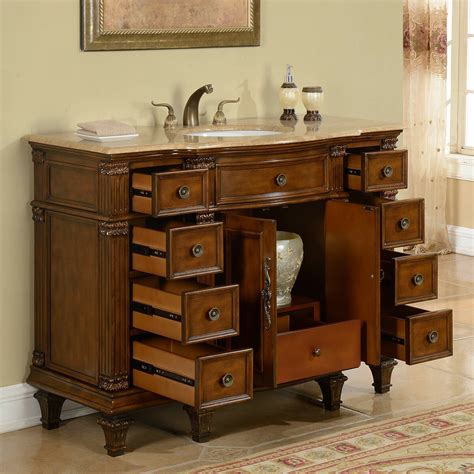 Vessel sinks work well with small bathrooms, especially when you can convert a tiny surface into an impromptu vanity that fits perfectly in a tiny space. Silkroad Exclusive 48" Single Sink Cabinet Bathroom Vanity ...